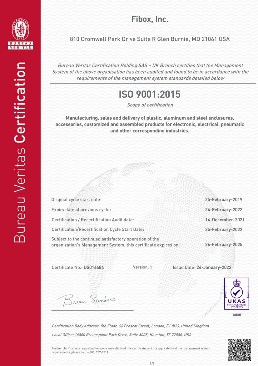 FIBOX ISO 9001 certificate