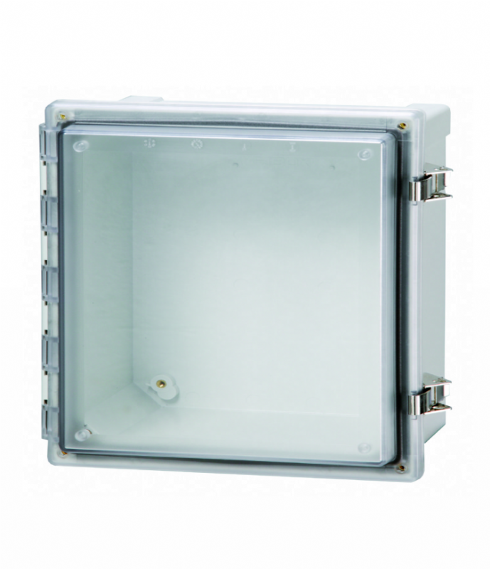 10 x 10 x 6 Polycarbonate Enclosure with a Hinged Transparent Screw Cover w/Plastic Quick release latch