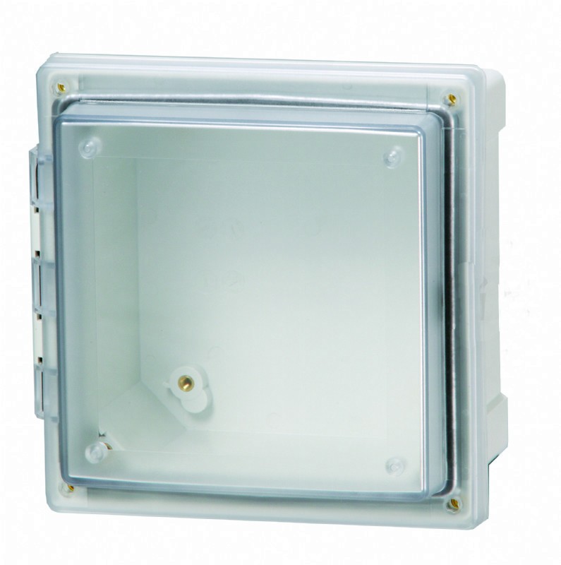 6 x 6 x 4 Polycarbonate Enclosure with a Hinged Transparent Screw Cover w/Plastic Quick release latch